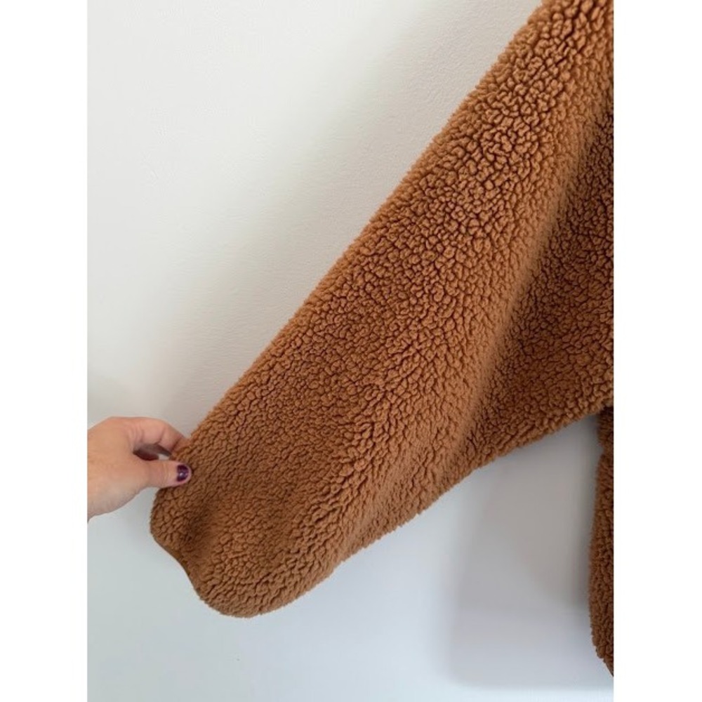 Cozy Sonoma Sherpa Fleece Jacket Womens 1X Brown Teddy Snap Front Mock Neck Soft - Picture 7 of 9